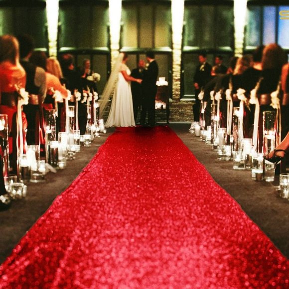 Aisle Runners for Wedding-3ftx15ft-Red Sequin Aisle Runners Fabric Wedding Aisle - Picture 1 of 6